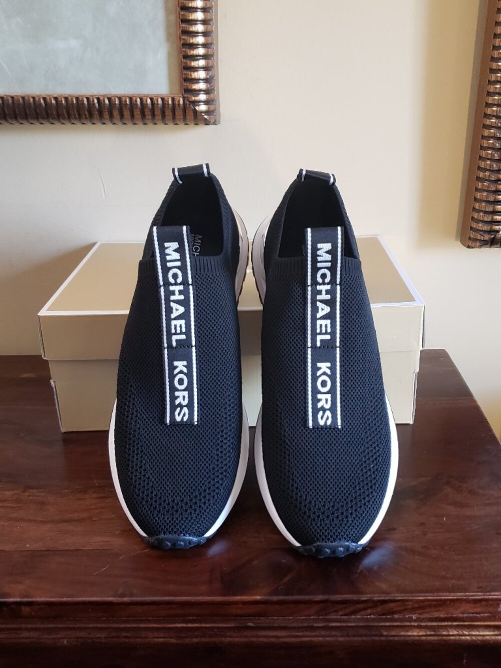 New Michael Kors Women Bodie Knit Stretch Logo Slip-On Sneaker/ Black